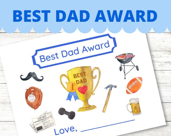 Father's Day Best Dad Printable Award Certificate | Etsy
