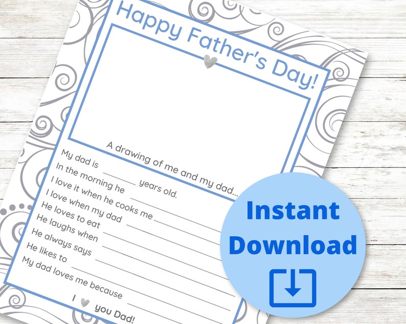 Father's Day Printable Questionnaire Survey From Child | Etsy