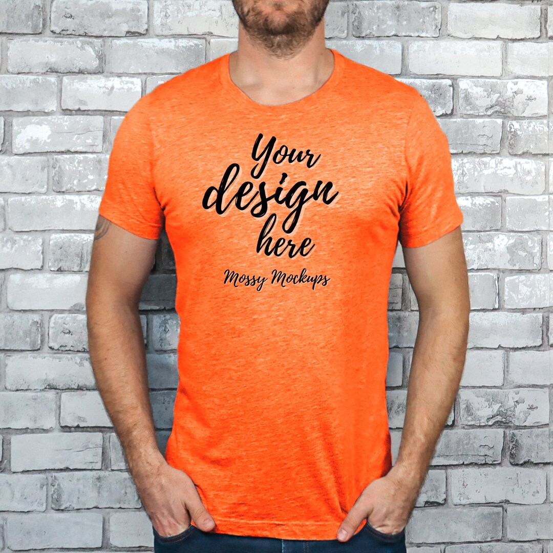 Neon Orange Bella Canvas 3001CVC Heather Mockup, Bella Canvas Neon ...