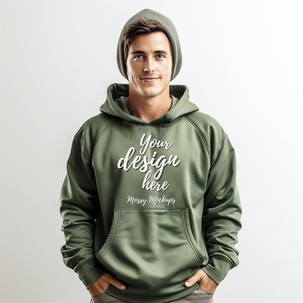 Military Green Gildan 18500 Mockup, Gildan Military Green Hoodie Mockup, Military Green Gildan Hoody Mock Up, Gildan Military Green Hoodie