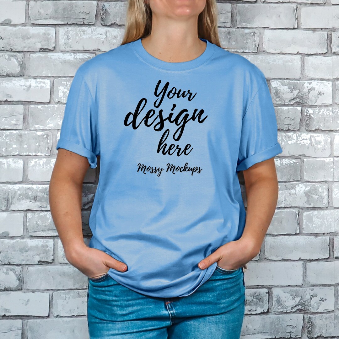 Carolina Blue Gildan 64000 Mockup, Gildan Carolina Blue Shirt Mockup ...
