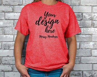 Heather Red Gildan 64000 Mockup, Gildan Heather Red Shirt Mockup, Heather Red Gildan T-Shirt Mock Up, Heather Red Gildan Tshirt Mockup