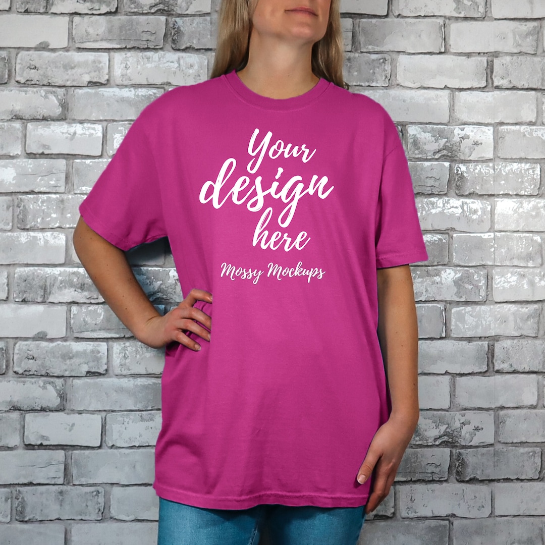 Boysenberry Comfort Colors C1717 Mockup, Oversized Comfort Colors 1717 Boysenberry Shirt Mockup