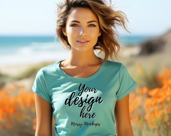 Teal Bella Canvas 3001 Mockup, Bella Canvas Teal Shirt Mockup, Teal Bella Canvas T-Shirt Mockup, Plain Teal Blue Bella Canvas Tshirt Mockup