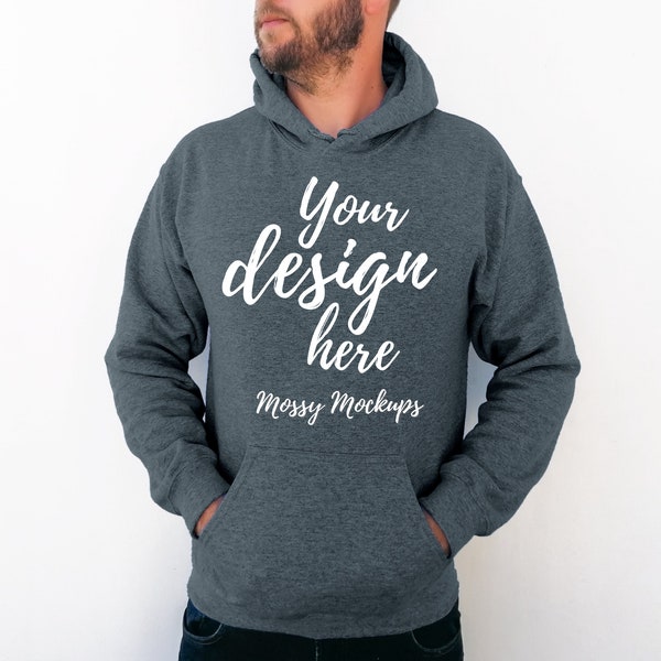 Dark Heather Gildan 18500 Mockup, Gildan Dark Heather Hoodie Mockup, Dark Heather Gildan Hoody Mock Up, Blank Gildan Dark Heather Hoodie