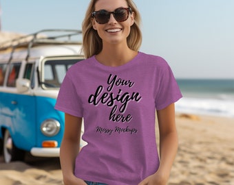 Heather Radiant Orchid Gildan 64000 Mockup, Gildan Heather Radiant Orchid Shirt Mockup, Heather Radiant Orchid Gildan T-Shirt Mock Up