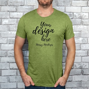 Heather Green Bella Canvas 3001CVC Heather Mockup, Bella Canvas Heather Green T-Shirt Mockup, Heather Green Bella Canvas Heather Mockup