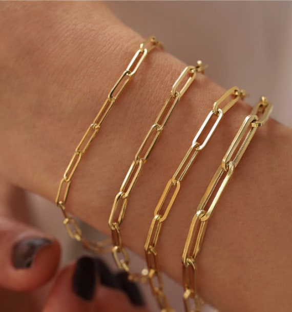 14K Gold Paperclip Bracelet Bold Link Staple Chain - Etsy UK