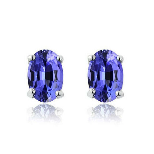 925 Sterling Silver 2.00ct Genuine Tanzanite Oval Stud Earrings Women Teens Mens