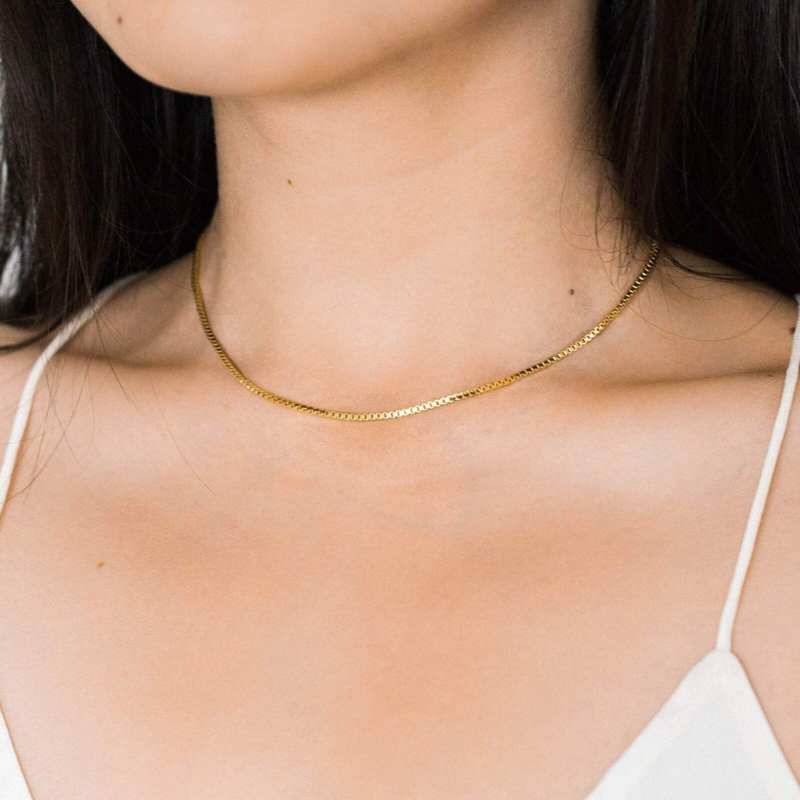14K Solid Yellow Gold Box Necklace Real Gold Chain Lobster Etsy