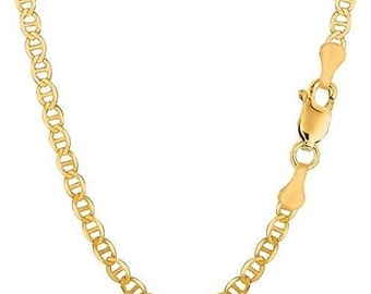 Flat Mariner/Marina 3MM Chain Necklace Men Women Teens Children 18K Gold Plated High Polish Finish Lifetime Guarantee