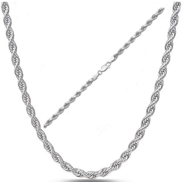 Solid Sterling Silver Diamond Cut Rope Chain Necklace Italian Made 925 Stamp