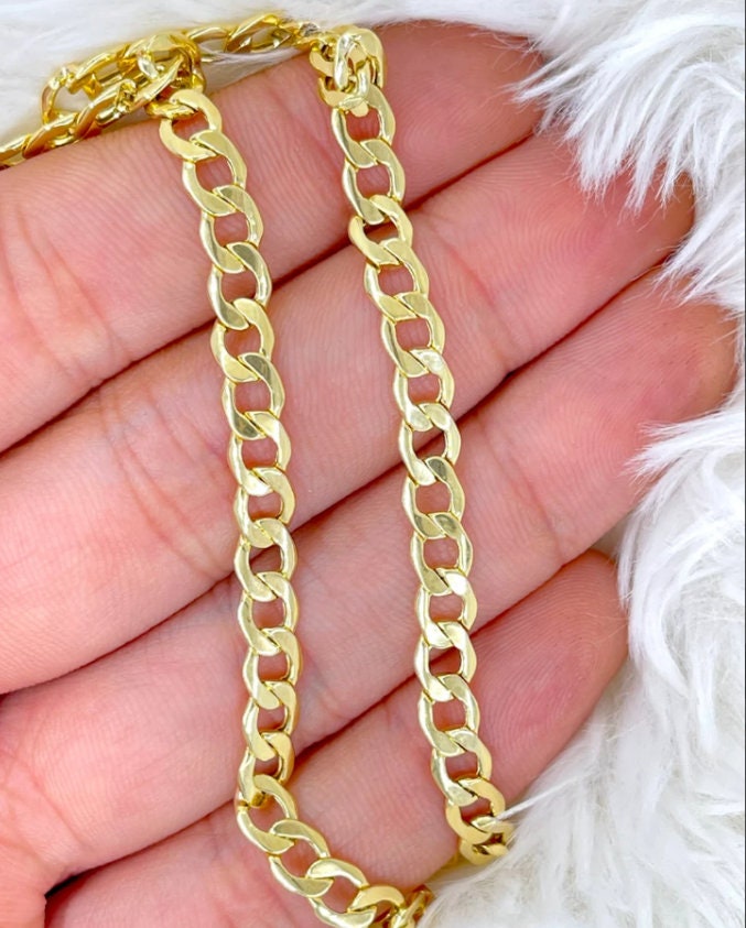 Solid 10K Gold Curb Chain 5mm, Man Gold Chain, Real Gold Gents Chain