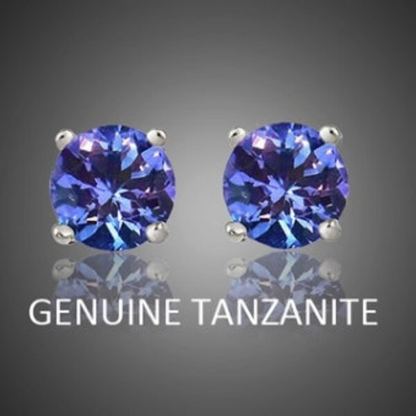 925 Sterling Silver 2.00ct Genuine Tanzanite Round Stud Earrings Women And Men
