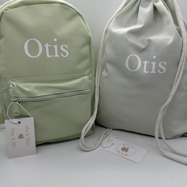 Personalised backpack, gym bag with any name - girls, boys, children, nursery, school backpack, Personalised bag, green bag, mini backpack