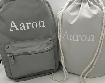 Personalised backpack, gym bag with any name - girls, boys, children, nursery, school backpack, Personalised bag, grey bag, mini backpack