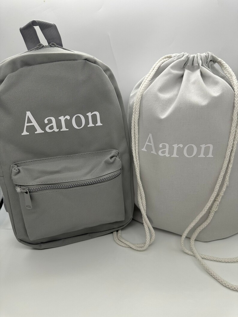Personalised backpack, gym bag with any name girls, boys, children, nursery, school backpack, Personalised bag, grey bag, mini backpack image 1