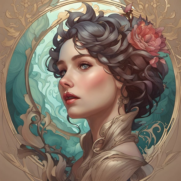 Digital Download Katniss Art Nouveau Portrait