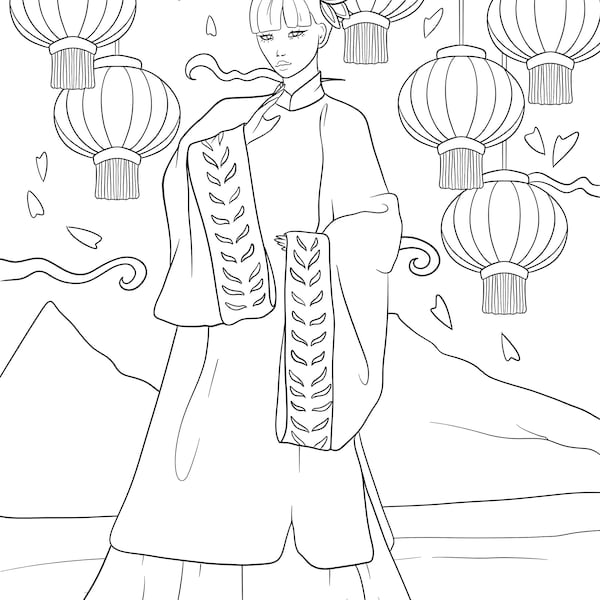 Asian Beauties Coloring Pages (group 2)