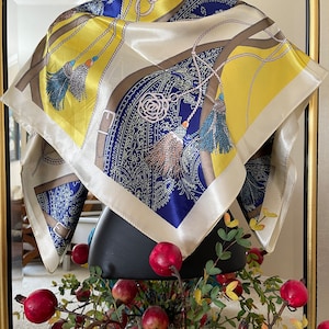 Fashion Scarf - Yellow Floral Scarf - Head Scarf - Silk Bandana - Hair Scarf - Top Bra Cover Up  - Neck Silk Scarf - Gift For Women