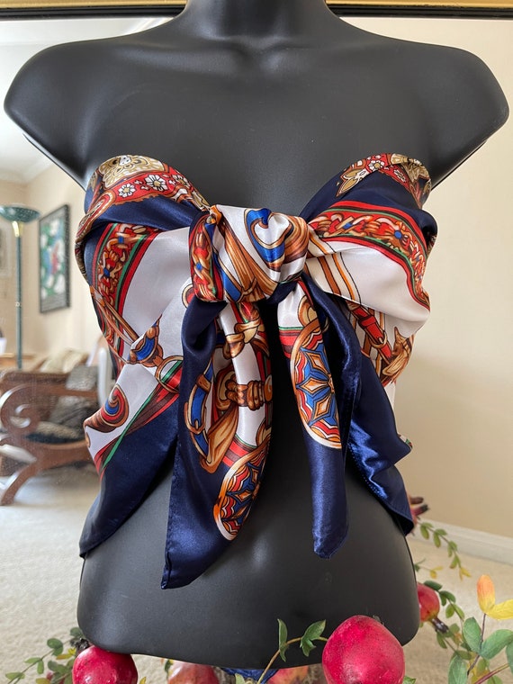 Neck Scarf - Blue Floral Scarf - Head Scarf - Sil… - image 9