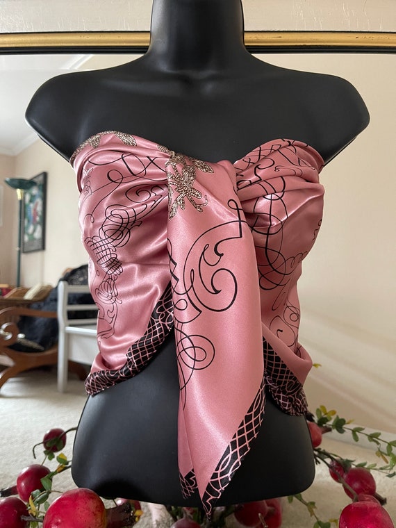 Women Silk Scarf - Pink  Silk Scarf - Head Cover … - image 7