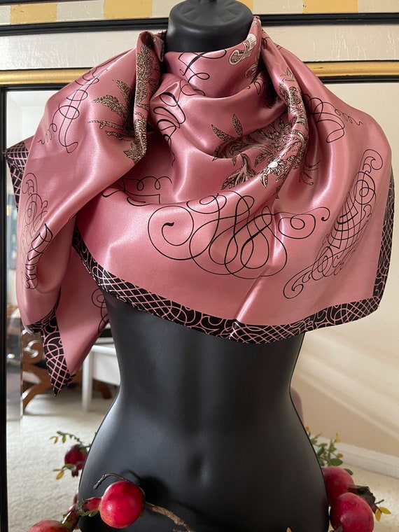 Women Silk Scarf - Pink  Silk Scarf - Head Cover … - image 6