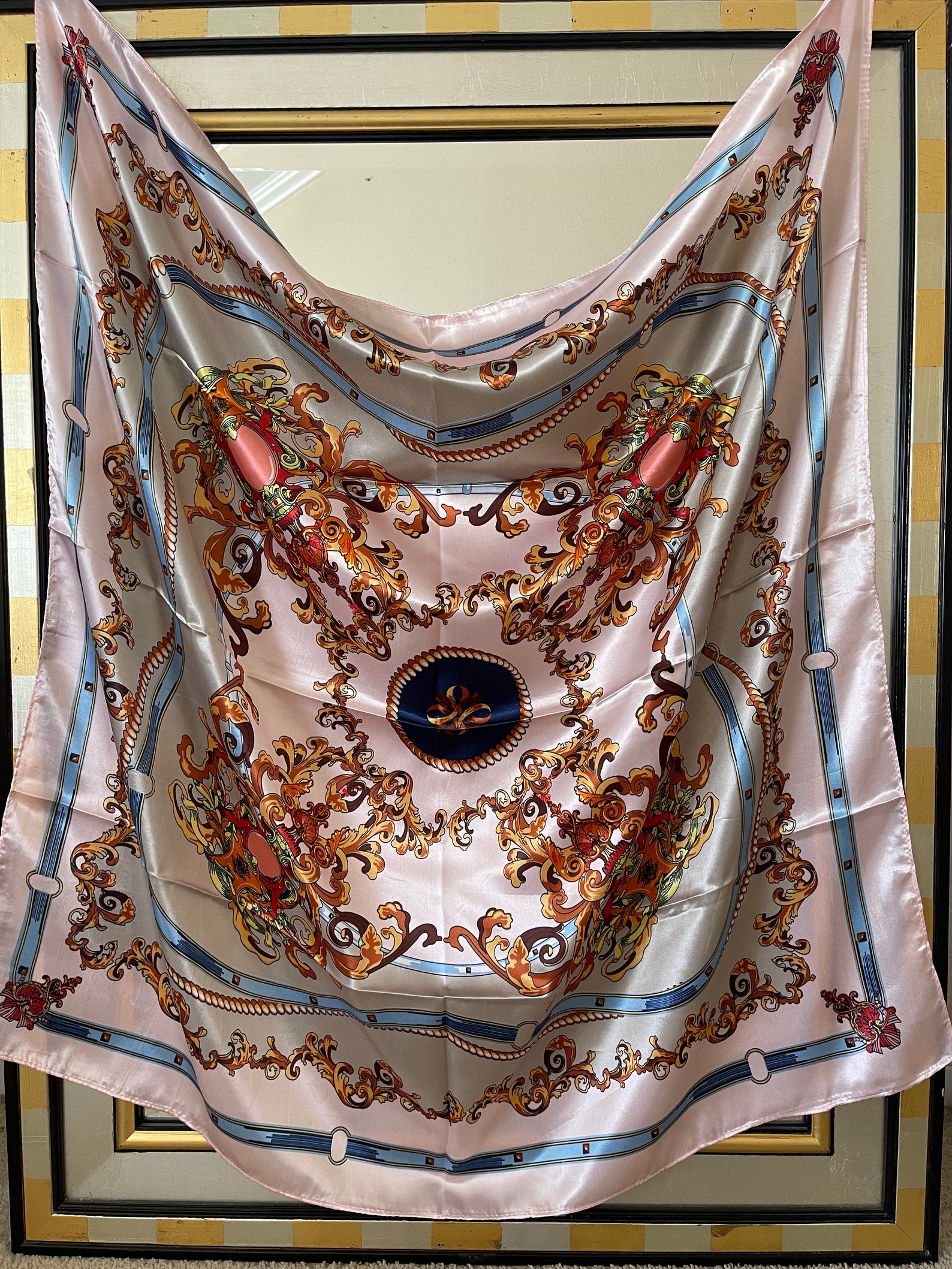 Vintage Silk Scarf Pink Silk Scarf Head Scarf Silk Bandana Hair Scarf