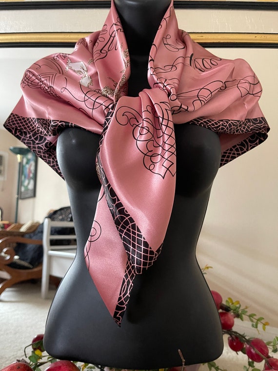 Women Silk Scarf - Pink  Silk Scarf - Head Cover … - image 8