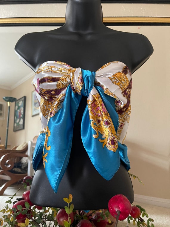 Vintage Silk Scarf - Blue  Silk Scarf - Head Scar… - image 7