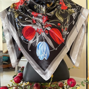 Vintage Silk Scarf - Silk Bandana - Floral Scarf - Head Scarf - Silk Bandana - Hair Scarf -  Neck Scarf- Top Bra Cover Up  - Neck Silk Scarf