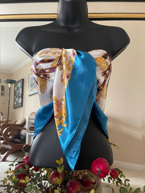 Vintage Silk Scarf - Blue  Silk Scarf - Head Scar… - image 6