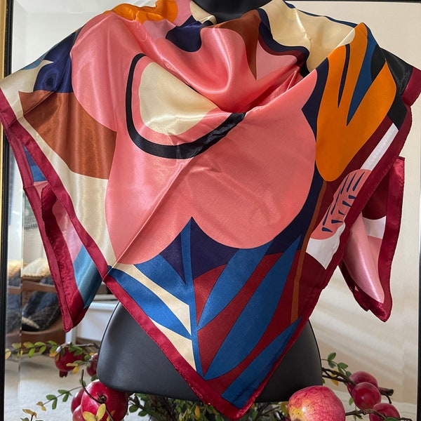 Geometric Scarf - Fashion Scarf - Designer Scarf - Women Silk Scarf - Head Scarf - Hair Cover - Handbag Scarf - Gift For Her - Silk Bandana