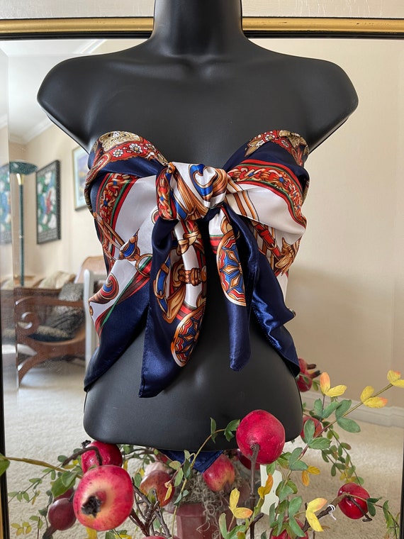 Neck Scarf - Blue Floral Scarf - Head Scarf - Sil… - image 7