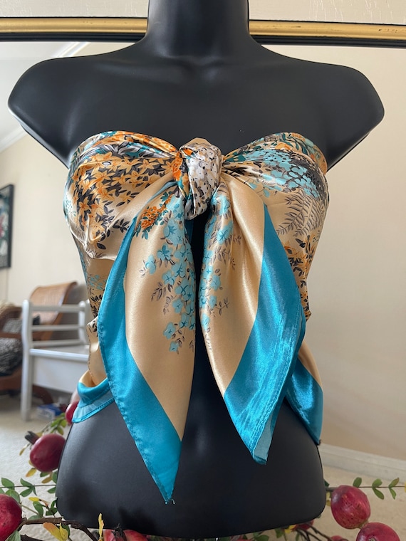 Vintage Silk Scarf - Blue  Silk Scarf - Head Scar… - image 3