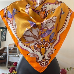 Orange Scarf - Fashion Scarf - Designer Scarf - Women Silk Scarf - Head Scarf - Hair Cover - Handbag Scarf - Gift For Her - Silk Bandana