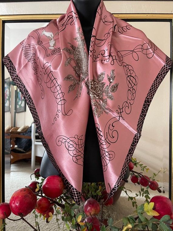 Women Silk Scarf - Pink  Silk Scarf - Head Cover … - image 5