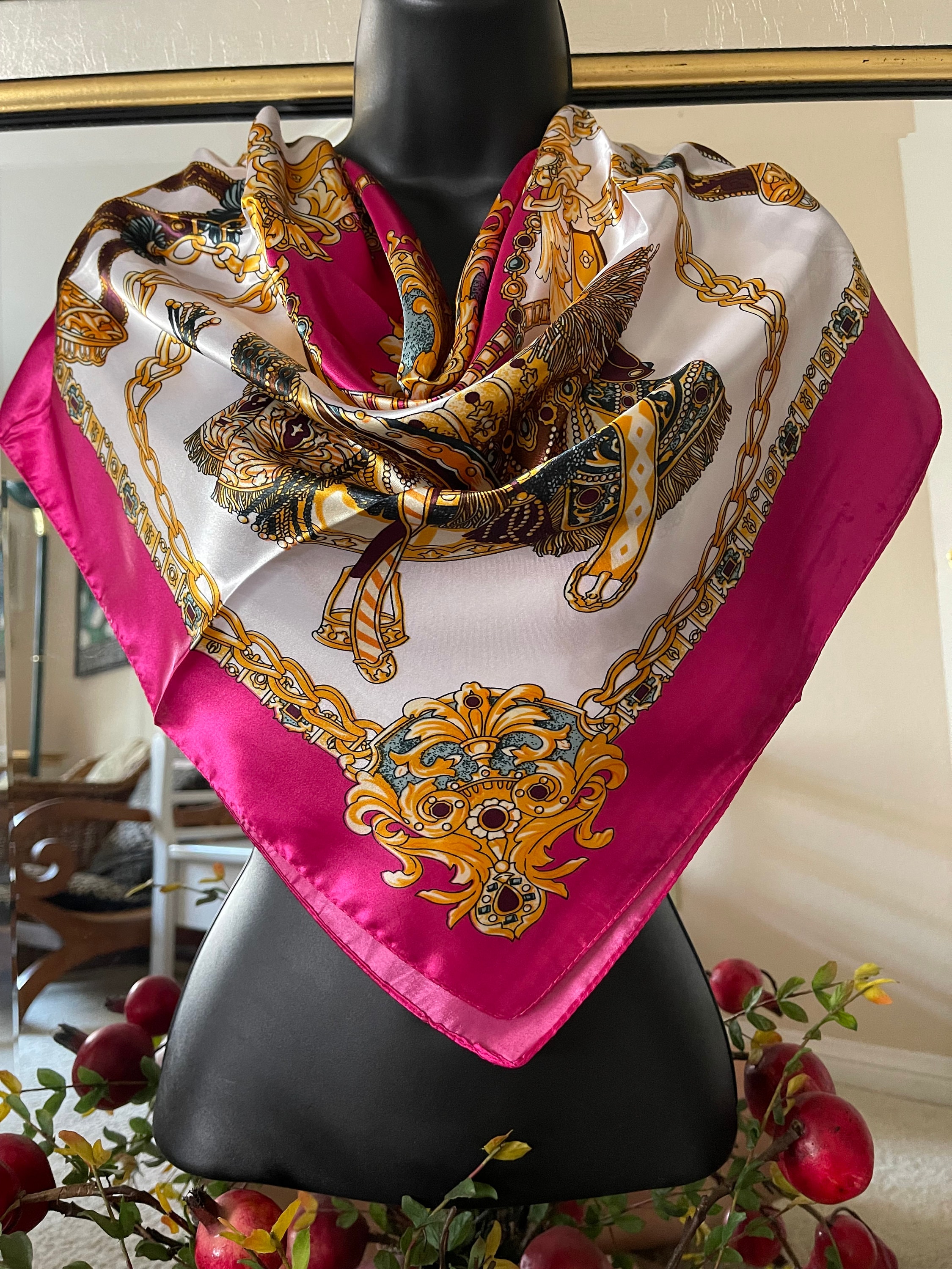 Vintage Silk Scarf - Pink Silk Scarf - Head Scarf - Silk