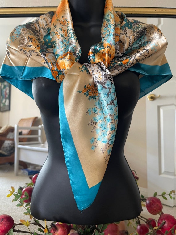 Vintage Silk Scarf - Blue  Silk Scarf - Head Scar… - image 4