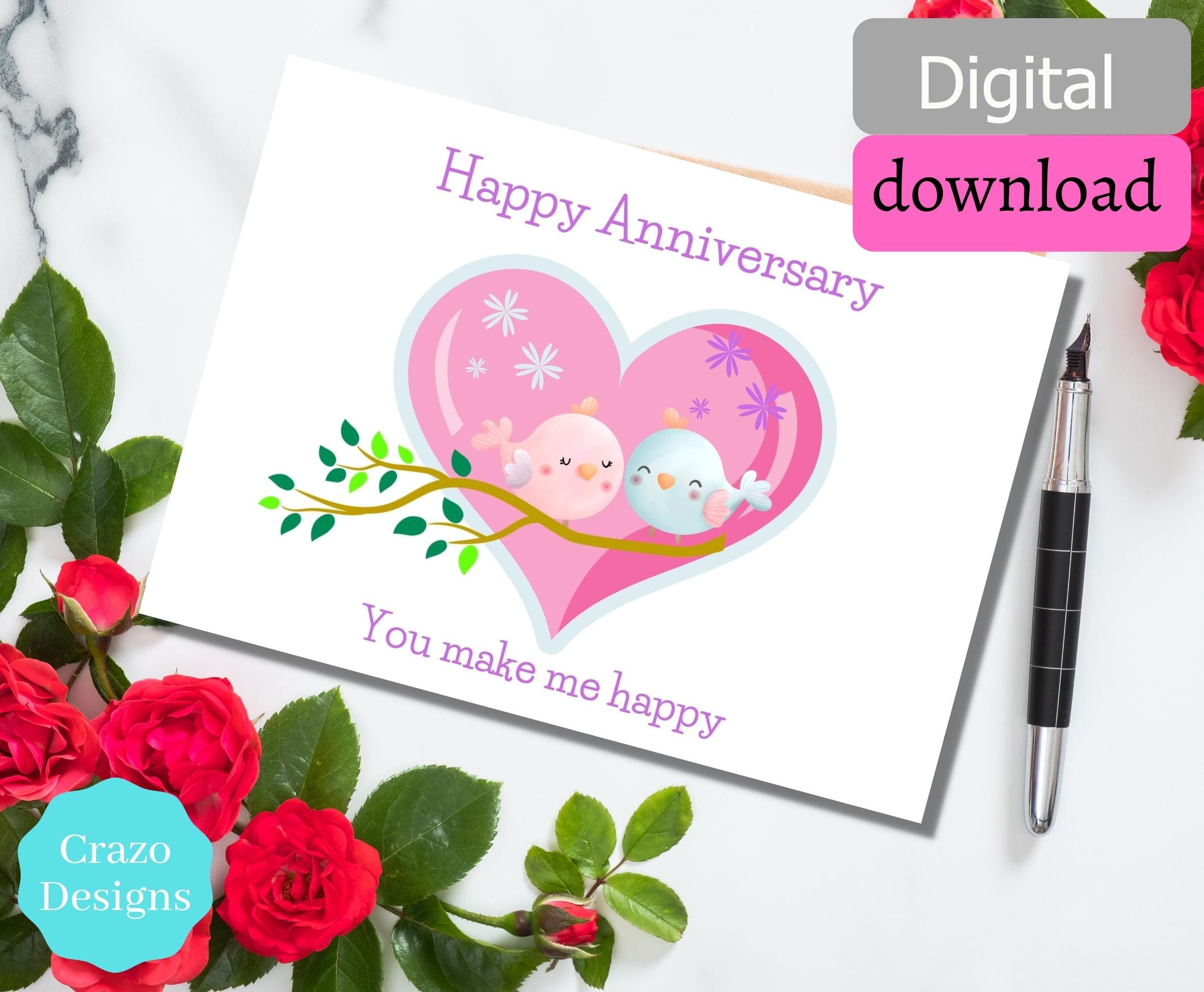 Love Birds Anniversary Card, Printable Greeting Card (digital Download ...