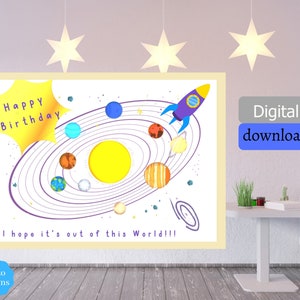 Space Happy Birthday Greeting Card, Solar System Birthday Card, 5 x 7 inch Printable Birthday Card, You're Out of This World Birthday Card