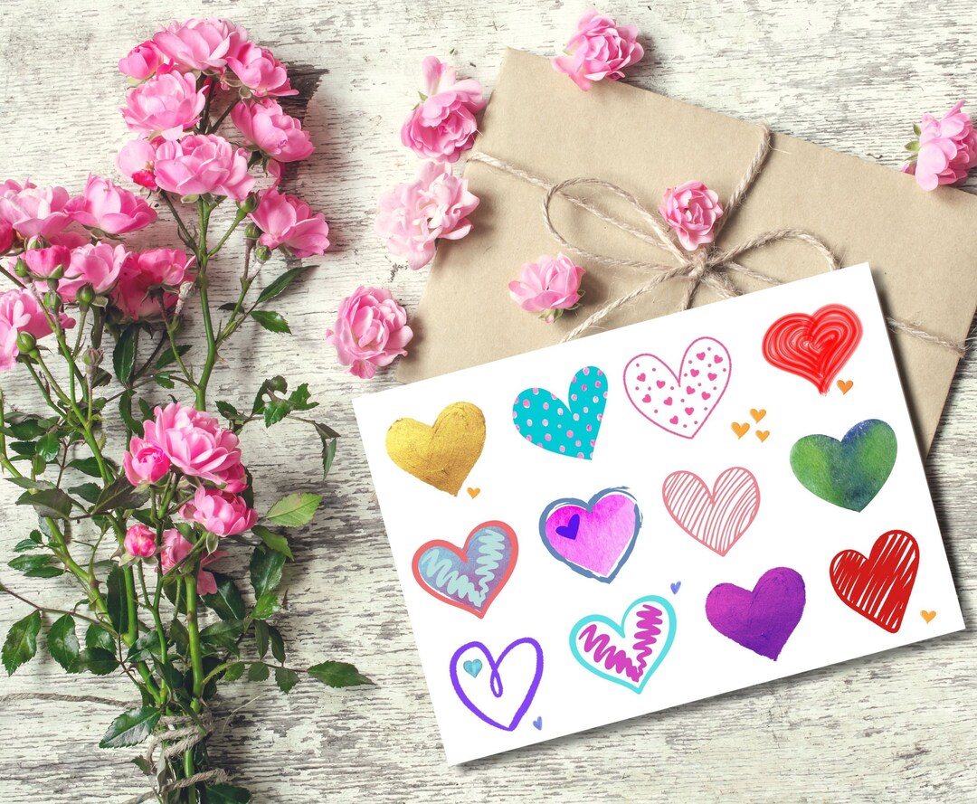 Printable Heart Notes Printable Hearts Note Card, 5x7 Blank Card (PDF) - Etsy