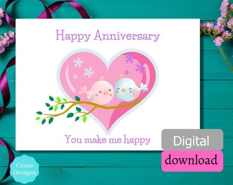 Happy Anniversary Card With Love Birds - Colorful Photography Card For Couples
