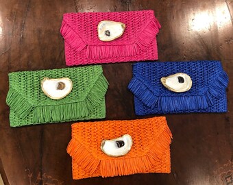 Oyster Fringe Clutch, Woven Clutch, Clutch, Envelope Clutch, Oyster Clutch