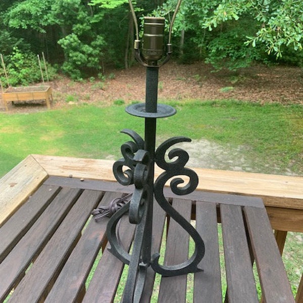Vintage Forged Wrought Iron Lamp