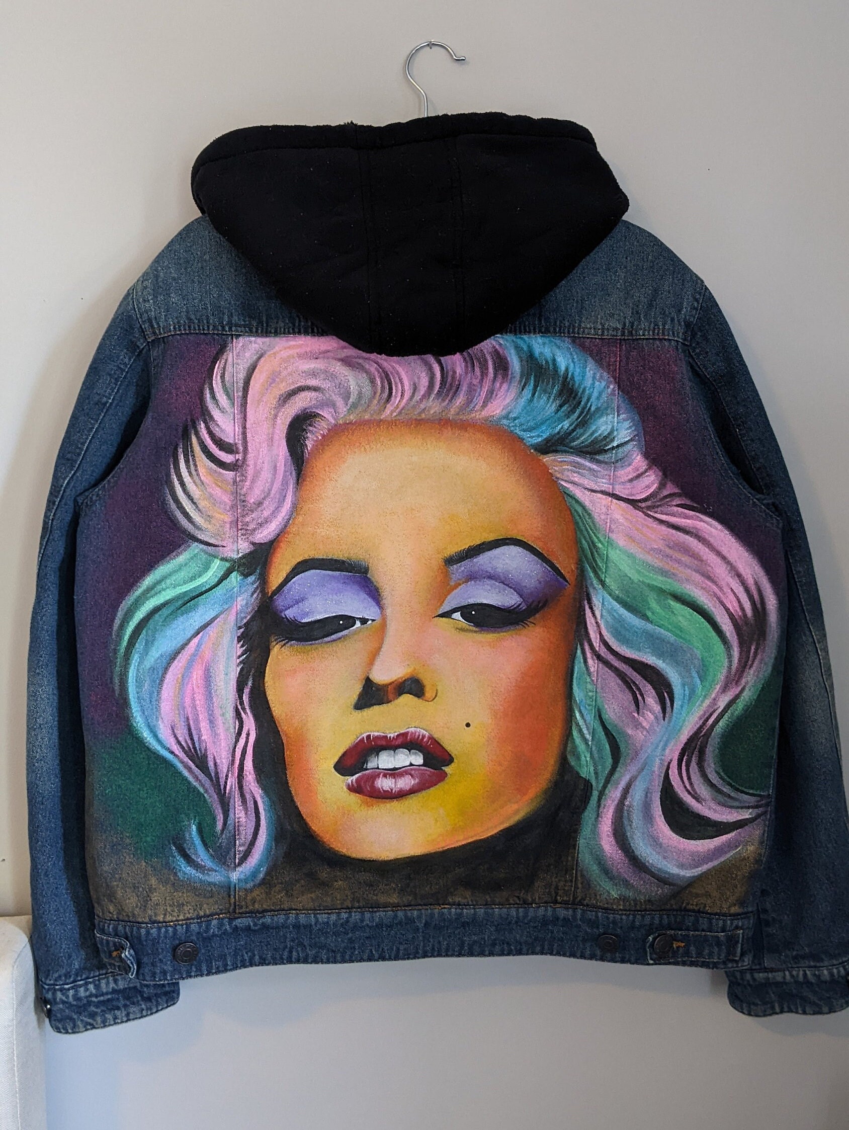 Large/xl Marilyn Hand Painted Denim Jacket Etsy