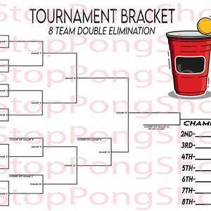 8 Team Double Elimination Beer Pong Tournament Bracket, Instant Digital Download, Printable, Bracket Poster, Customizable, College, SVG PNG