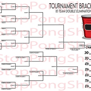 10 Team Double Elimination Beer Pong Tournament Bracket, Instant Digital Download, Printable, Bracket Poster, Customizable, College, SVG PNG