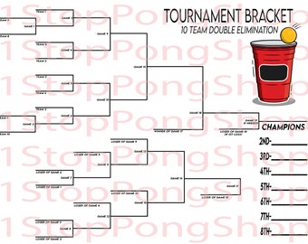 10 Team Double Elimination Beer Pong Tournament Bracket, Instant Digital Download, Printable, Bracket Poster, Customizable, College, SVG PNG