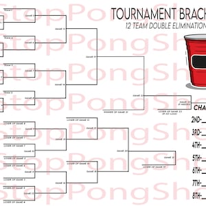 12 Team Double Elimination Beer Pong Tournament Bracket, Instant Digital Download, Printable, Bracket Poster, Customizable, College, SVG PNG